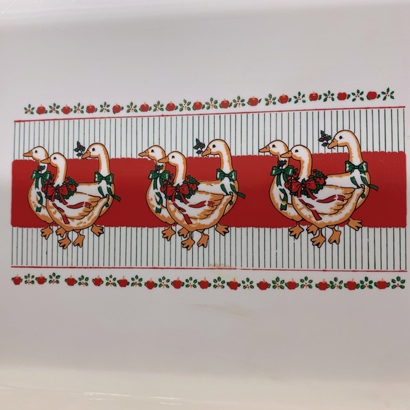 Vintage Country Ribbon Geese Cream Red Green Christmas Tray - Picture 5 of 14